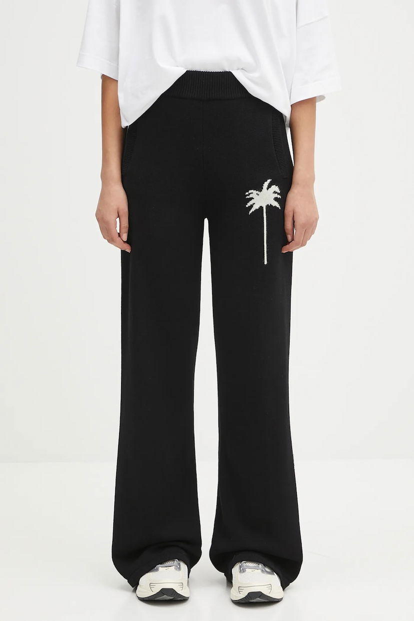 Hlače Palm Angels Palm Angels Palms Knit High Waist Wide Leg Pants Črna | PWHG035S25KNI0011003