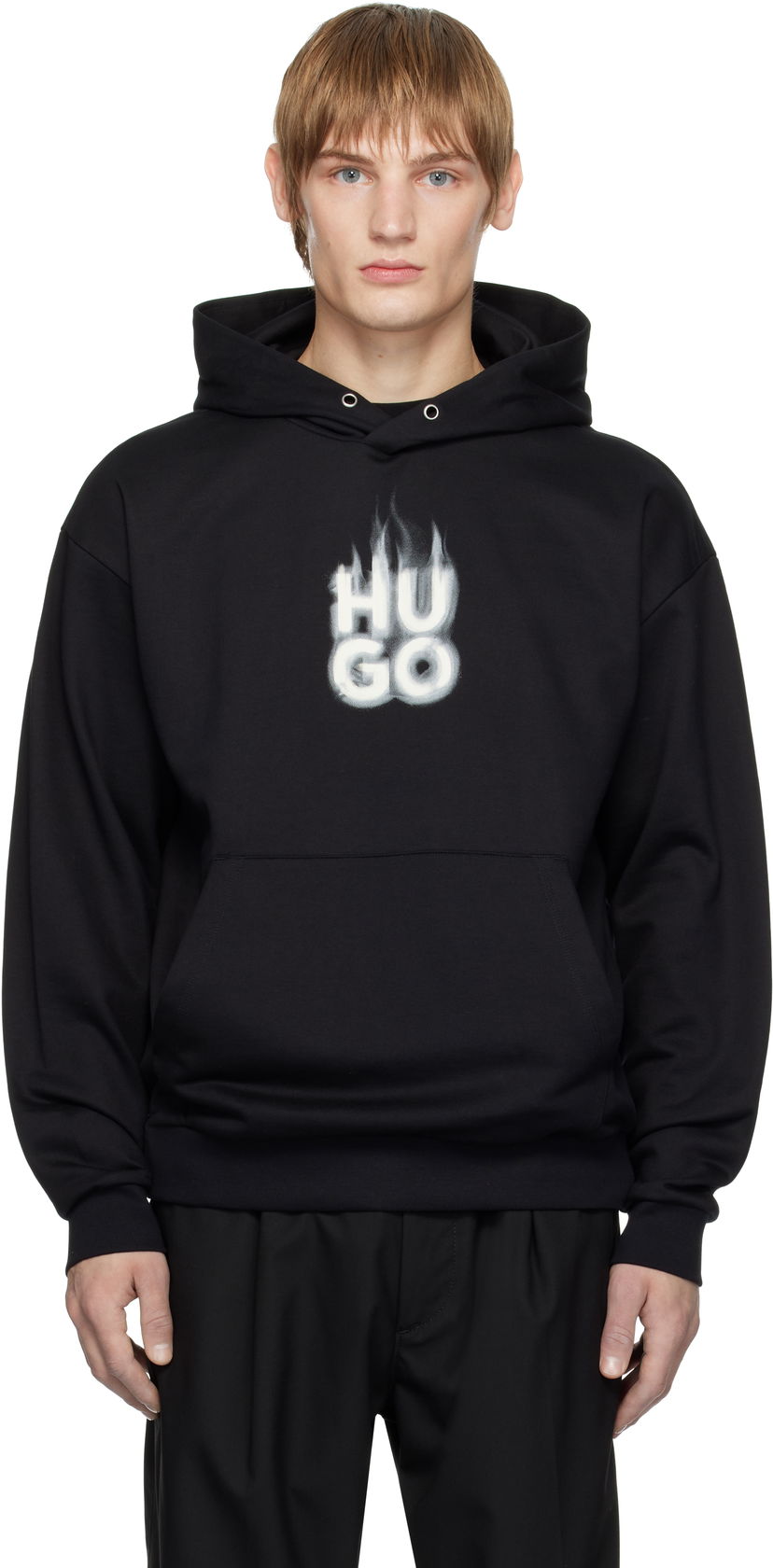 Pulover BOSS Flame Logo Cotton Jersey Hoodie Črna | 50530428