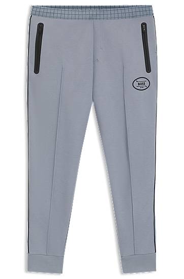 Trenirka BOSS BOSS Check-Print Piqué Tracksuit Bottoms Siva | 50543466