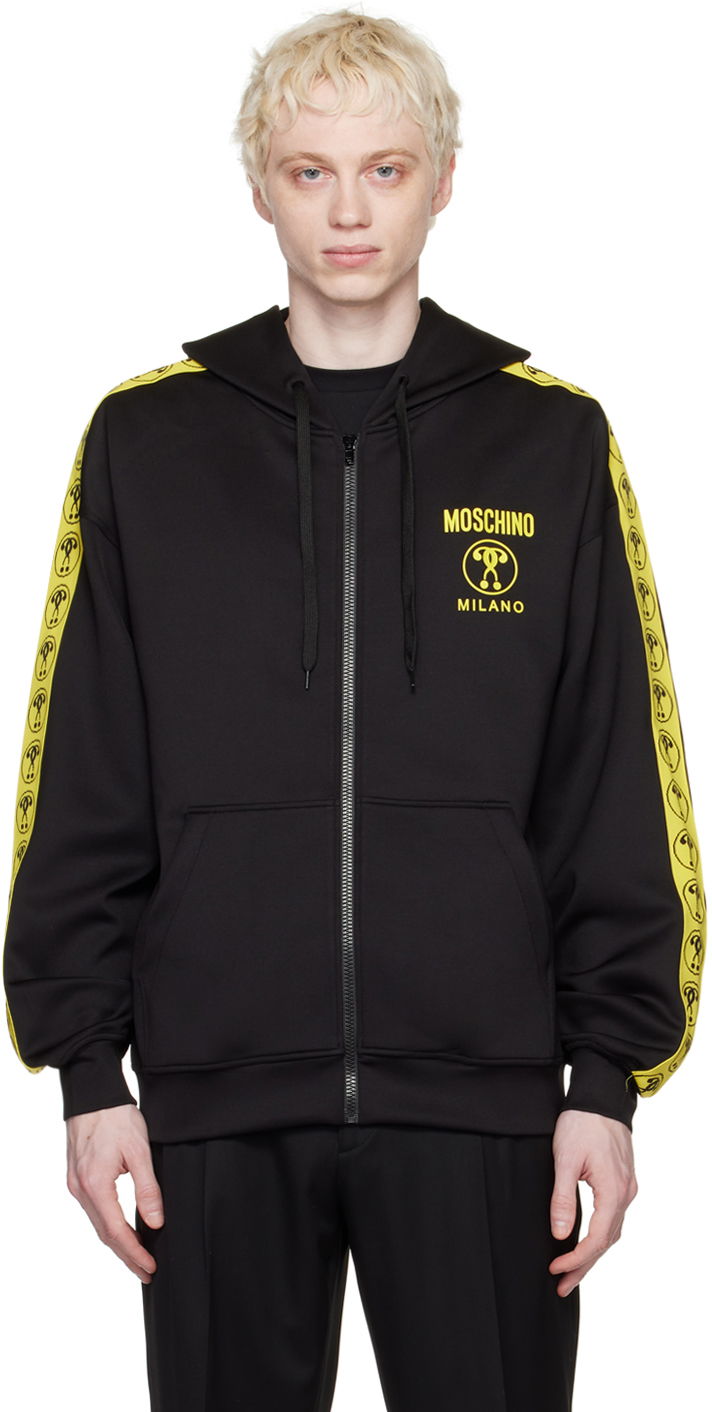 Pulover Moschino Double Question Mark Logo Zip Hoodie Črna | 1724 2029
