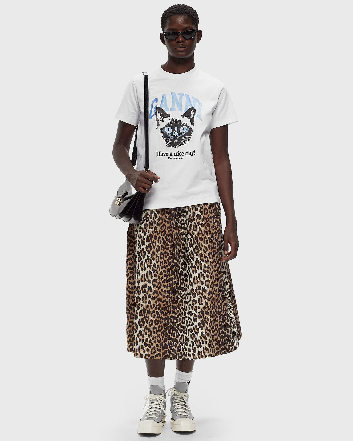 Majica GANNI Basic Jersey Cat Relaxed Tee Bela | T4005-151, 1