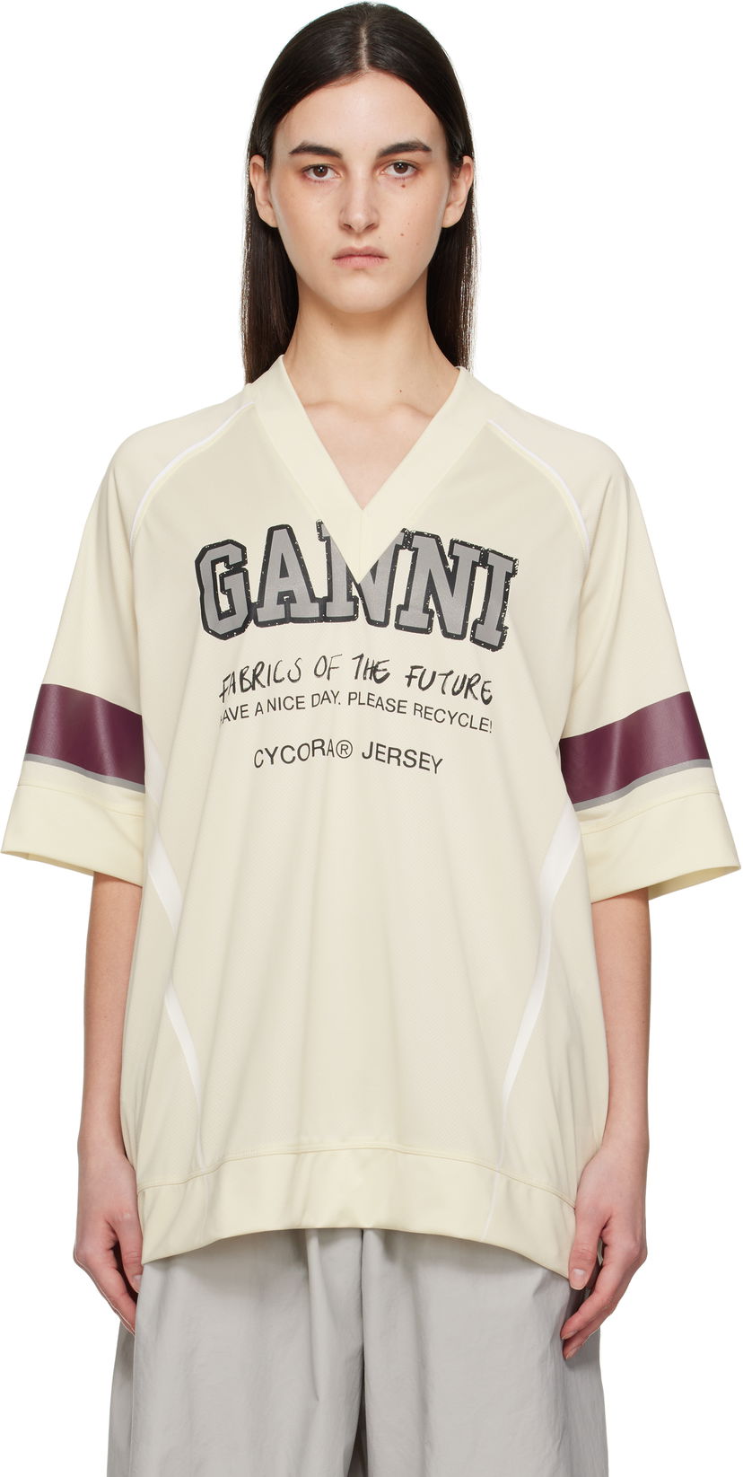 Majica GANNI GANNI Future Mesh Oversized T-Shirt Bež | T4298