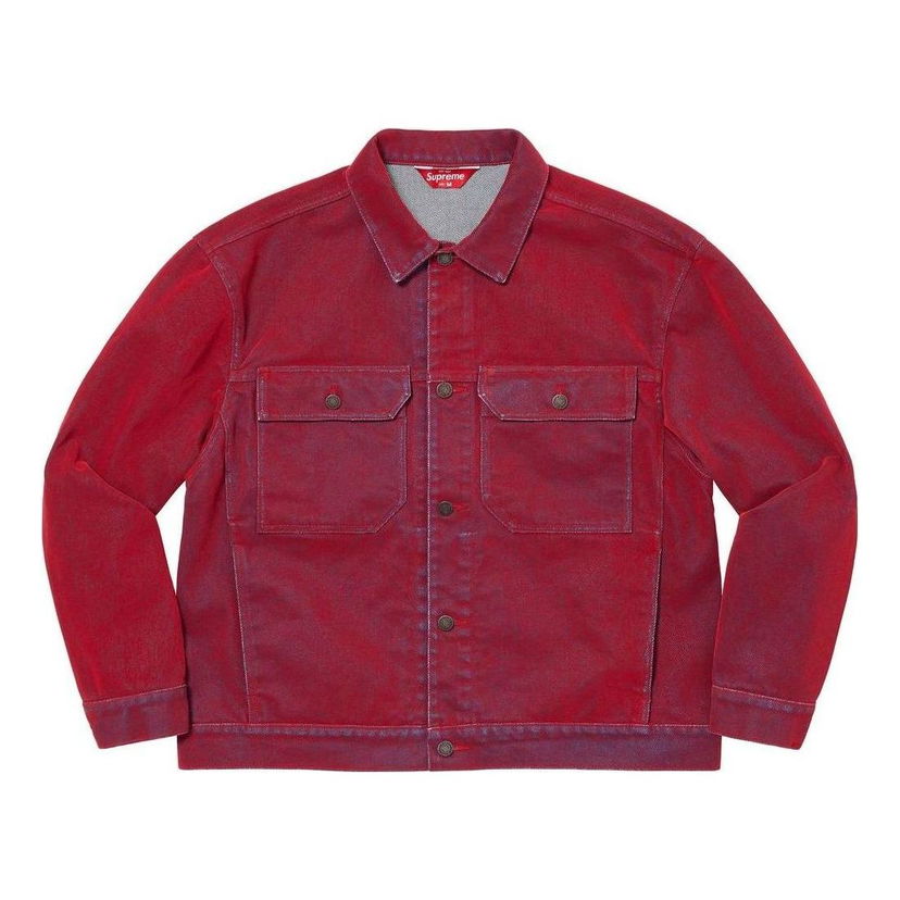 Jakna Supreme Flocked Denim Trucker Jacket Rdeča | SUP-SS23-089