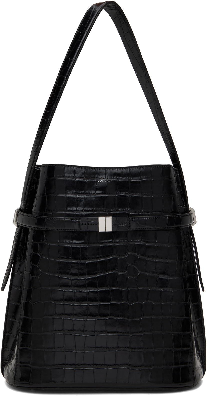 Torbica TOTEME Totême Belted Croc-Embossed Leather Bucket Bag Črna | 244-WAL0048-LE0076