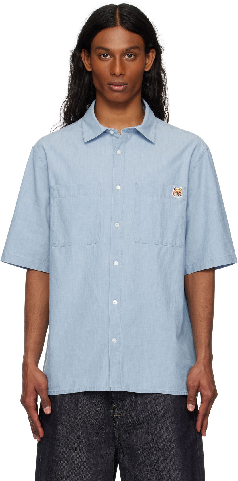 Srajce MAISON KITSUNÉ Maison Kitsuné Relaxed Short Sleeve Shirt Modra | OM00424WC5006