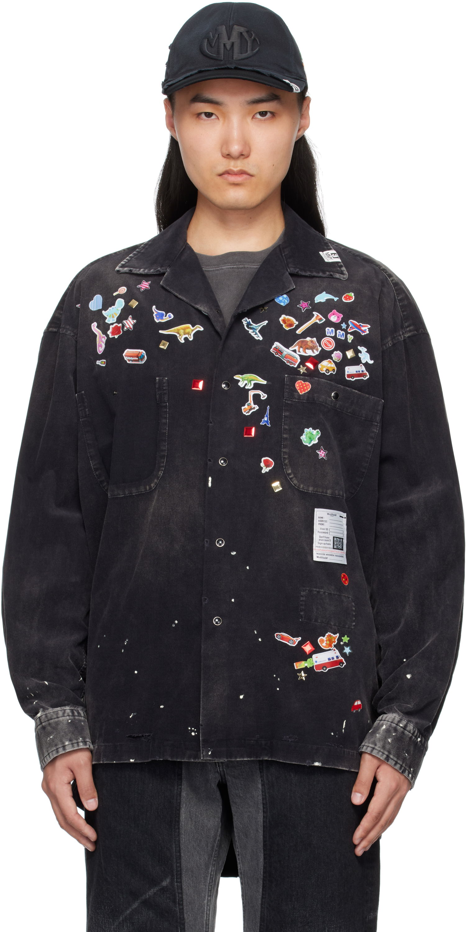 Srajce Maison MIHARA YASUHIRO MMY Sticker Print Corduroy Shirt Črna | J14SH182, 0