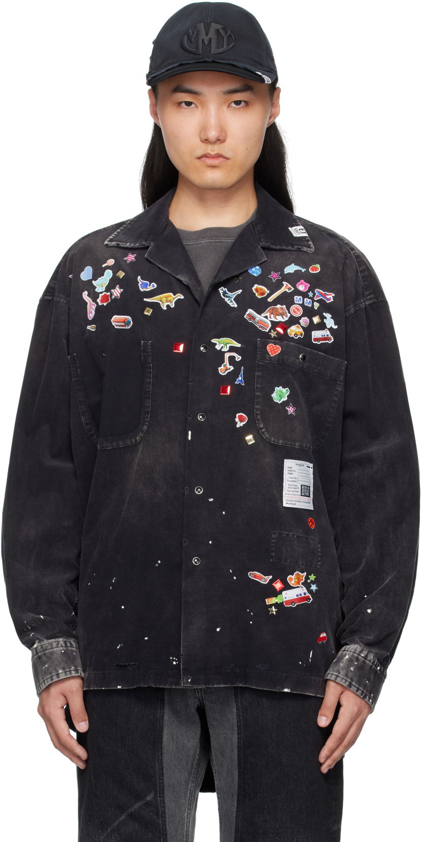 Srajce Maison MIHARA YASUHIRO MMY Sticker Print Corduroy Shirt Črna | J14SH182