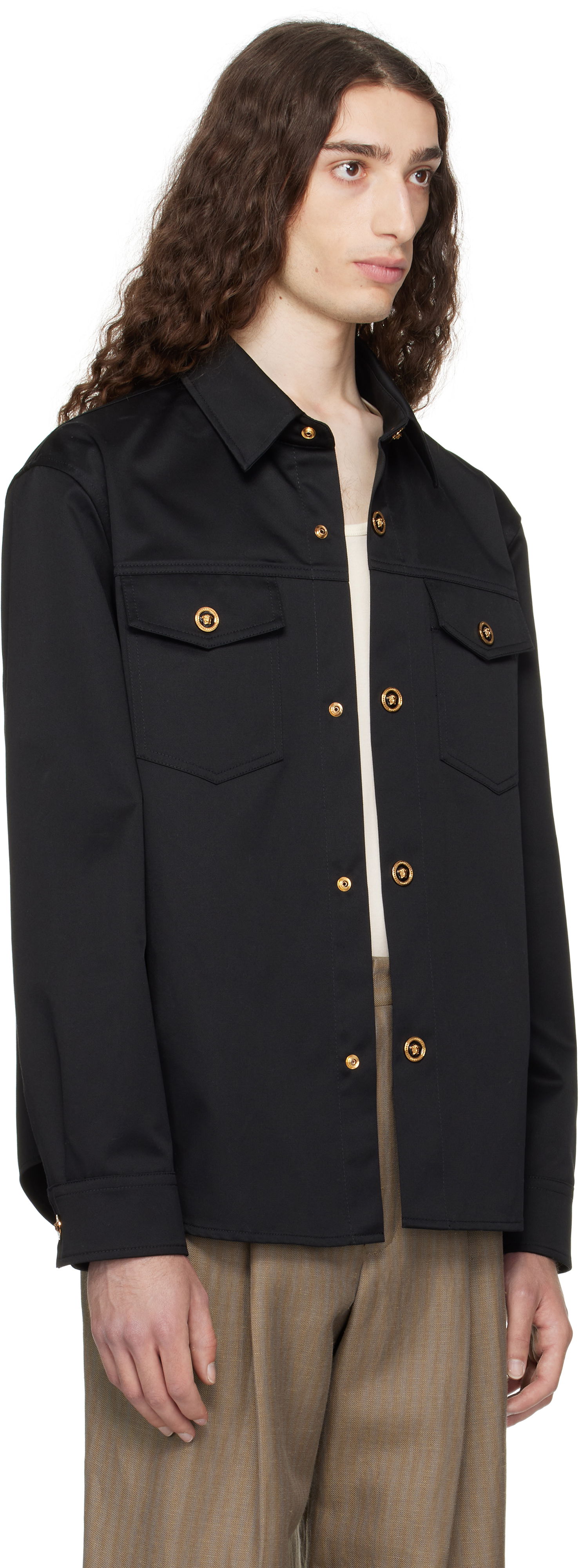 Srajce Versace Versace Gabardine Overshirt Črna | 1017413_1A01718, 1