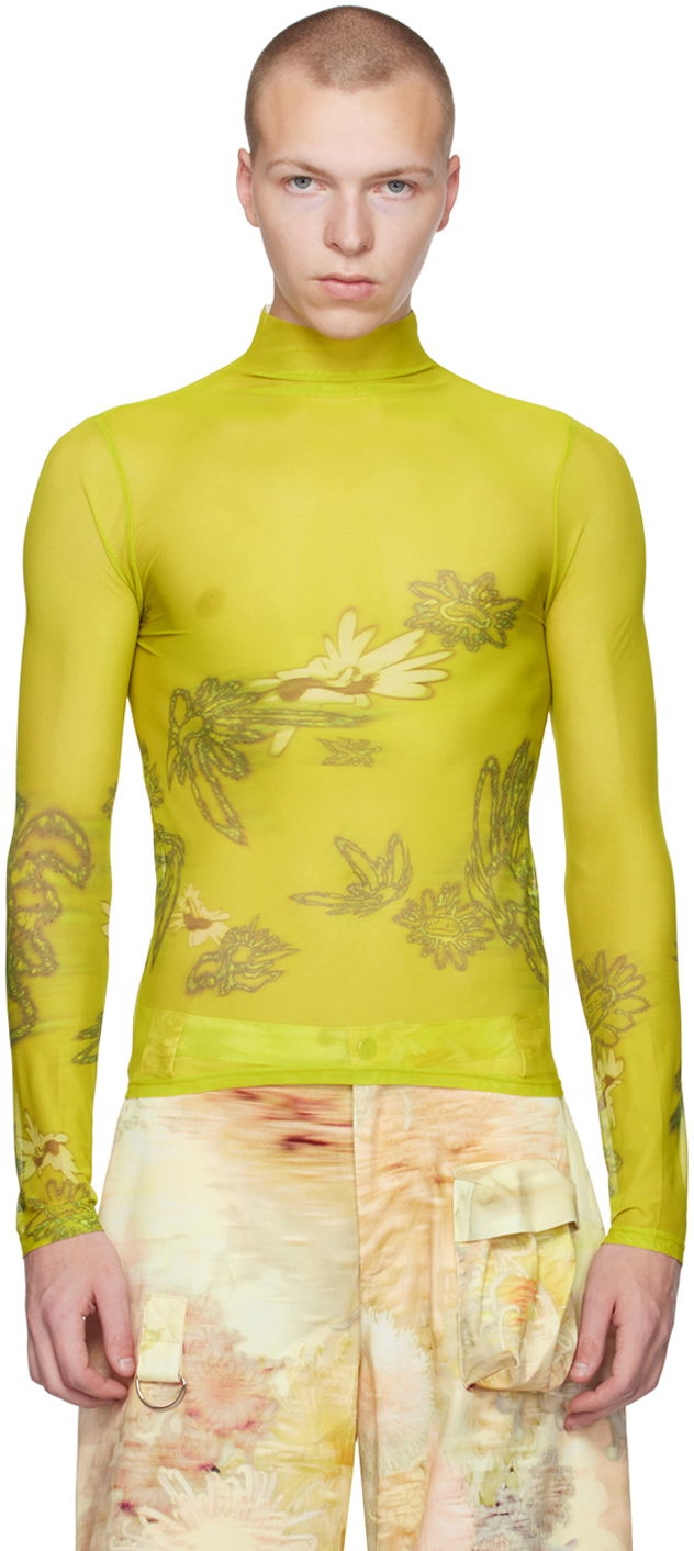 Pleteni pulover Collina Strada Collina Strada Thumbtastic Floral Print Mesh Turtleneck Zelena | XX3340