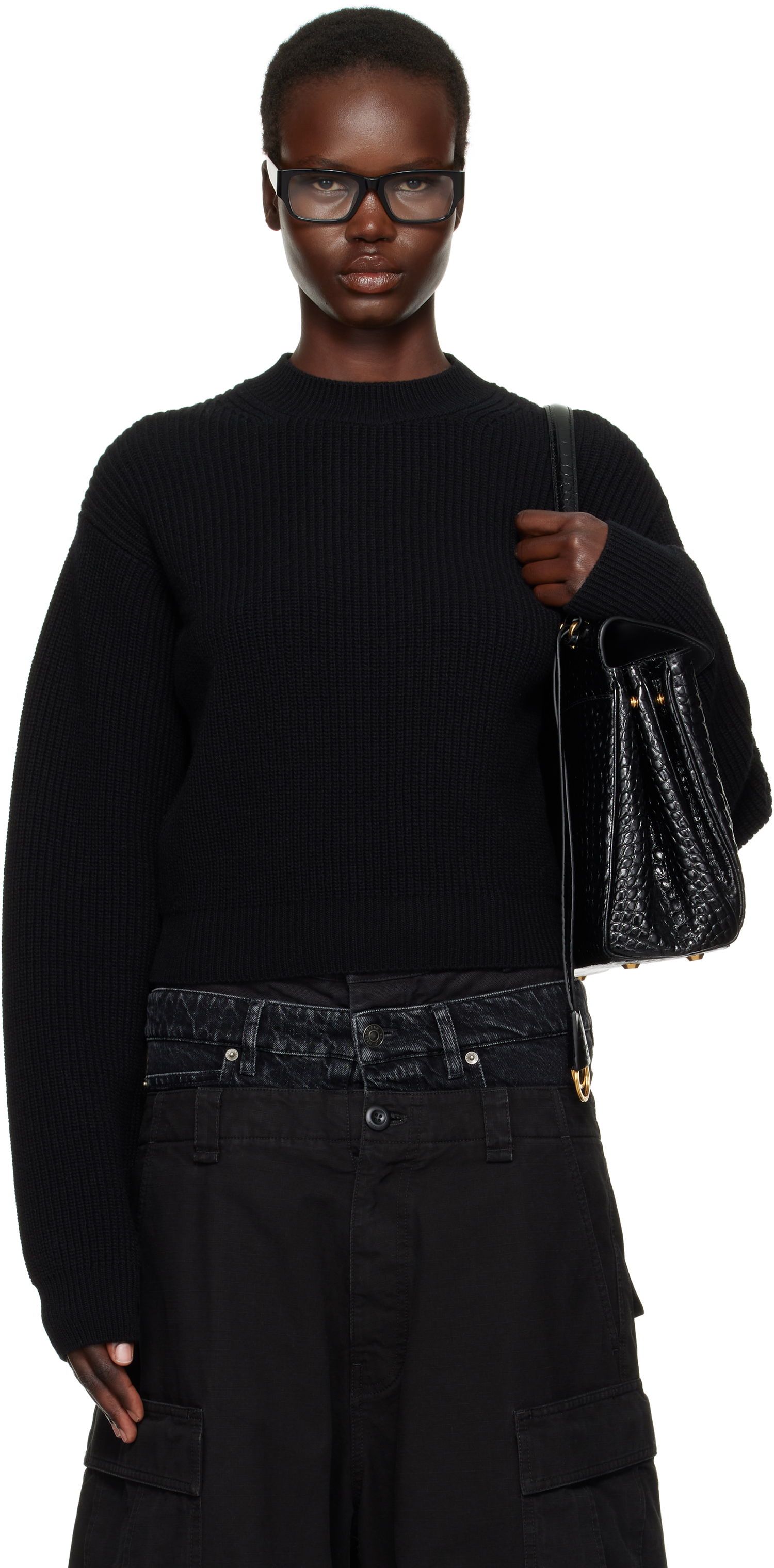 Cargo hlače Balenciaga Cropped Wool Sweater Črna | 808444 T1703, 0