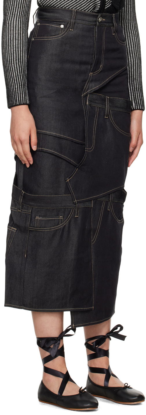 Krila Feng Chen Wang Feng Chen Wang Paneled Denim Midi Skirt Mornarica | FWF16SK12, 1