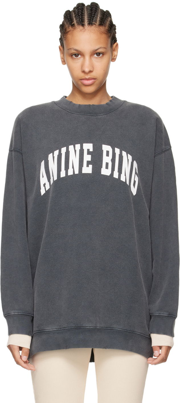 Pulover Anine Bing Oversized Sweatshirt with Logo Print Siva | A-08-5205-010