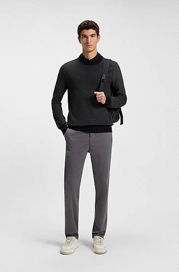 Pleteni pulover BOSS Cotton-blend sweater with two-tone structure Črna | 50548673, 1