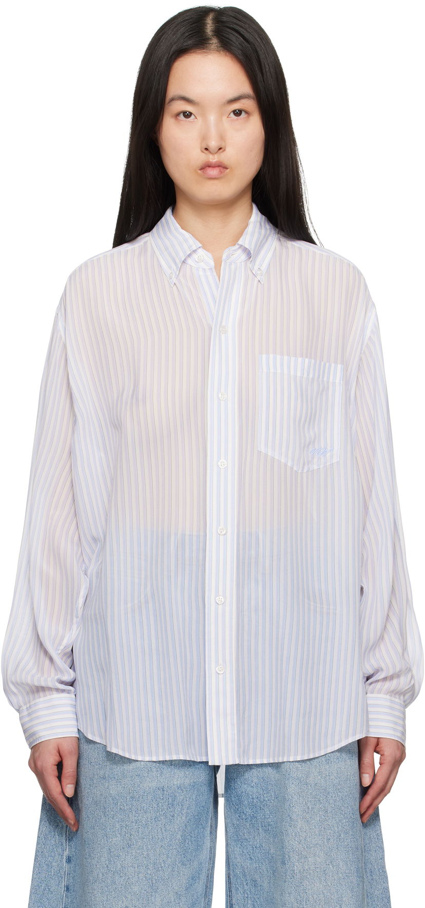Srajce Alexander Wang Alexander Wang Oversize Silk Chiffon Shirt Bela | 1WC2251012