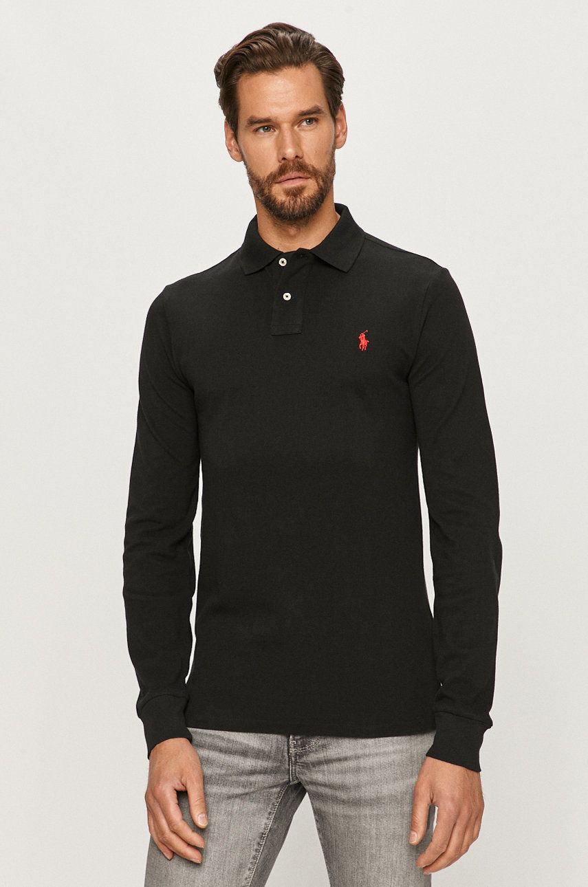 Polo majica Polo by Ralph Lauren Long Sleeve Slim Fit Polo Črna | 710681126037, 0