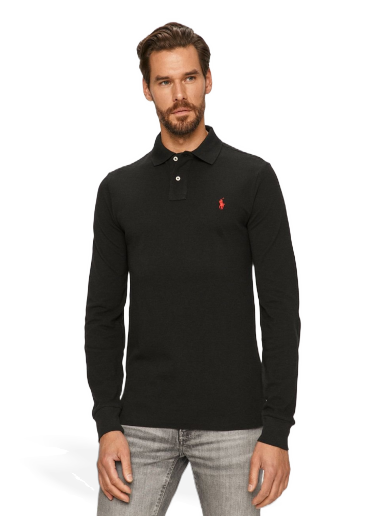 Polo majica Polo by Ralph Lauren Long Sleeve Slim Fit Polo Črna | 710681126037