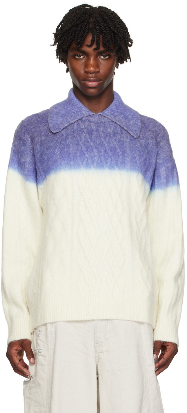 Pleteni pulover ADER ERROR Gradient Oversized Polo Sweater Modra | BMADFWKT0101IV