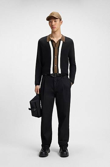 Pleteni pulover BOSS Striped Button-Up Sweater Črna | 50543770, 1