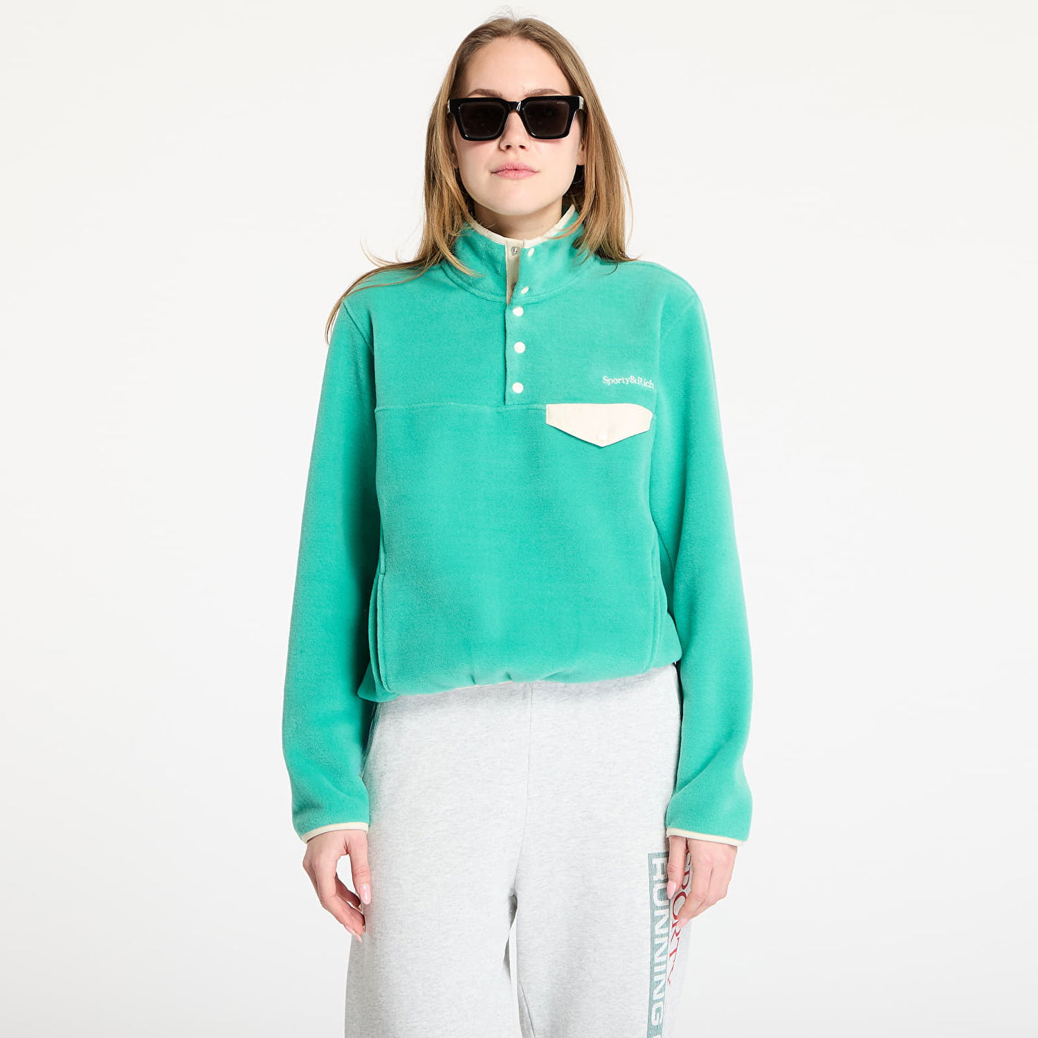 Pleteni pulover Sporty & Rich Sporty & Rich Serif Logo Polar Fleece Sweatshirt Zelena | JA047514300GR37, 0