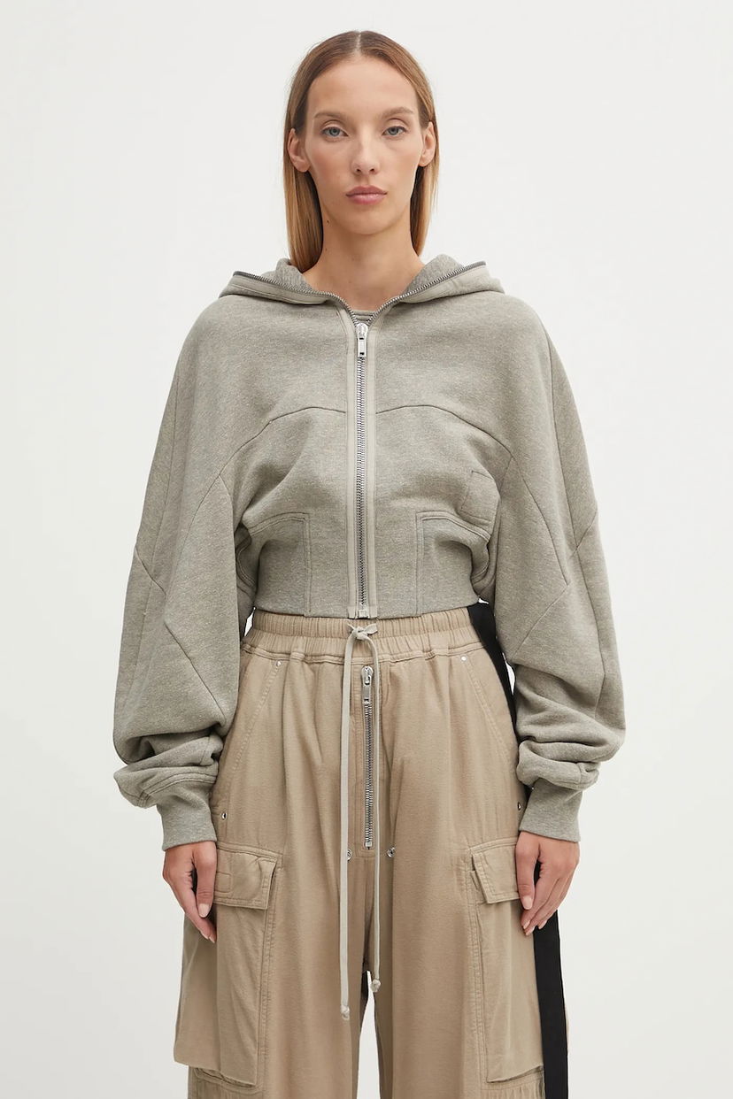 Pulover Rick Owens Rick Owens DRKSHDW Collage Gimp Cropped Hoodie Siva | DS02E7233.FGM