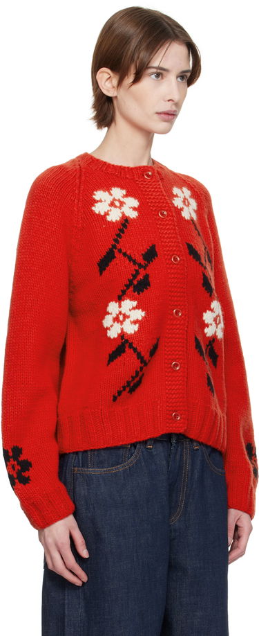 Pleteni pulover YMC YMC Atomic Flower Knit Cardigan Rdeča | Q8XMN, 1