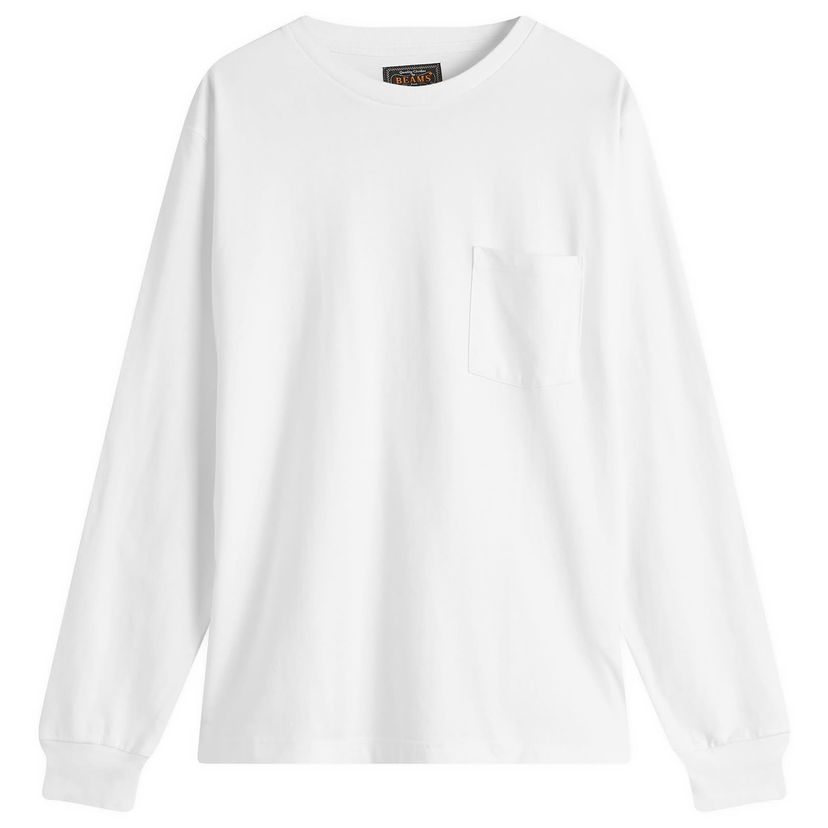 Majica BEAMS Beams Plus Long Sleeve Pocket Tee, Size Large Bela | 3814-0066-156-01