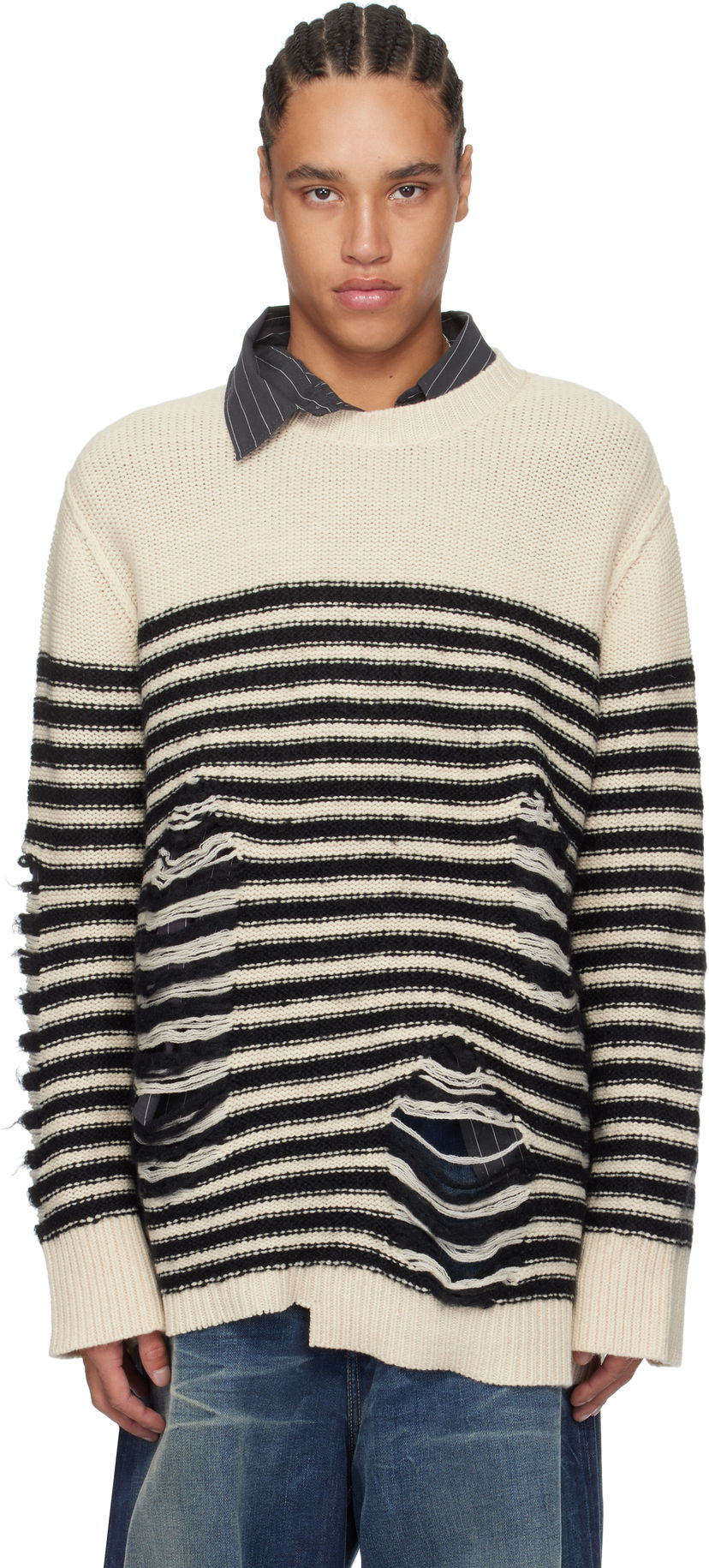 Pleteni pulover Acne Studios Acne Studios Striped Distressed Knit Sweater Večbarvna | C60105-