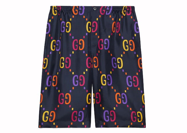 Kratke hlače Gucci Jumbo GG Silk Shorts Dark Blue Multi Mornarica | 672698ZAJOZ4681