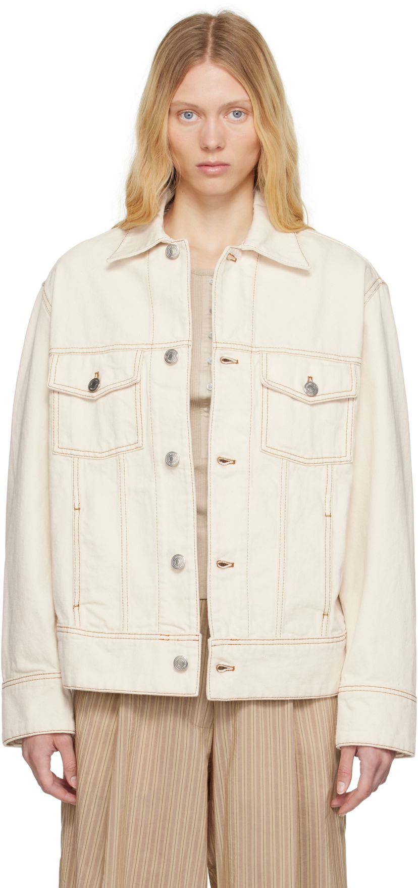 Jakna AMI AMI Paris Trucker Denim Jacket Bela | FJK247.DE0039