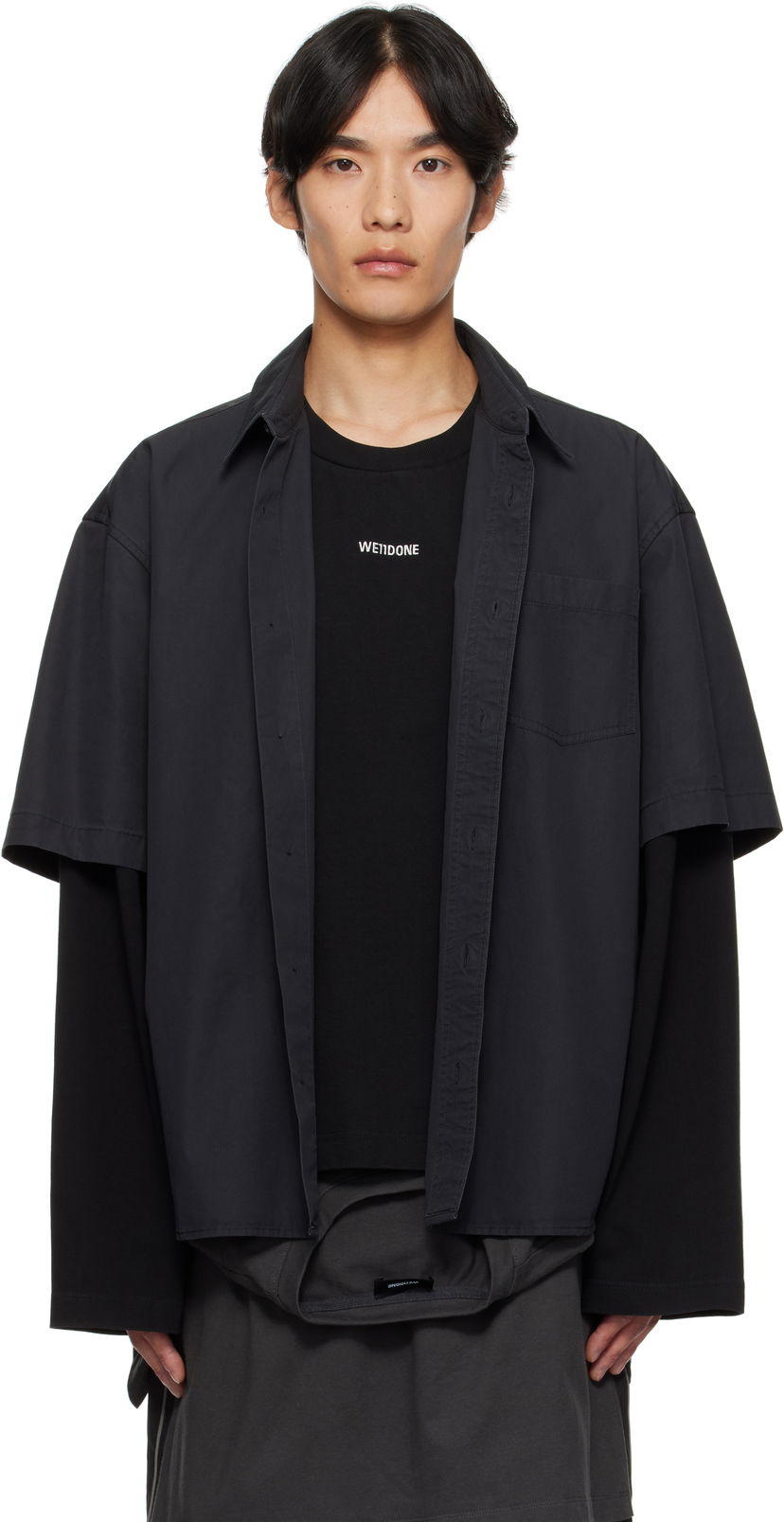 Srajce We11done We11done Logo Long-Sleeved Layered Shirt Črna | WD-SH2-25-180-U-CH