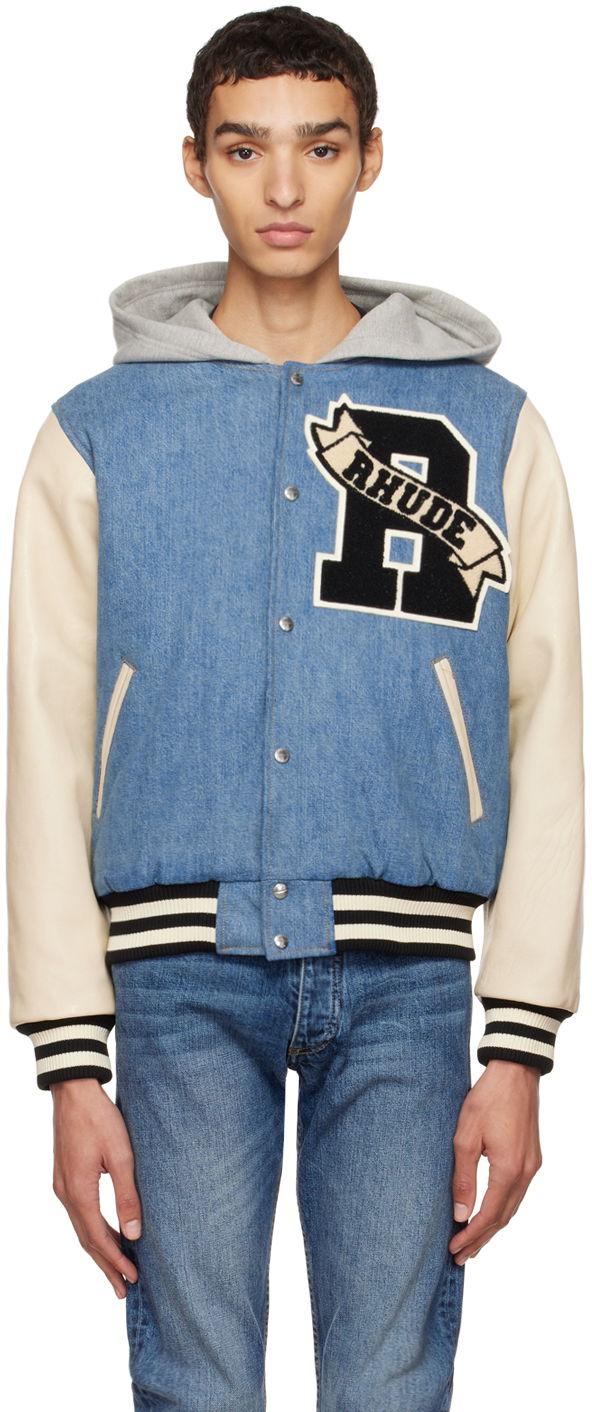 Bomber jakna Rhude Hooded Denim Bomber Jacket Modra | RHFW22JA40624050