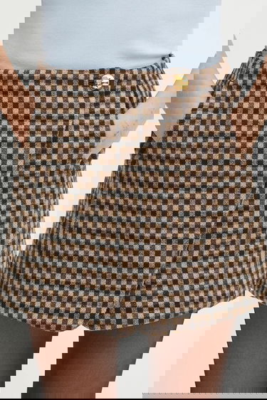 Krila GANNI GANNI Check Wool Mix Mini Skirt Rjava | W0655, 3
