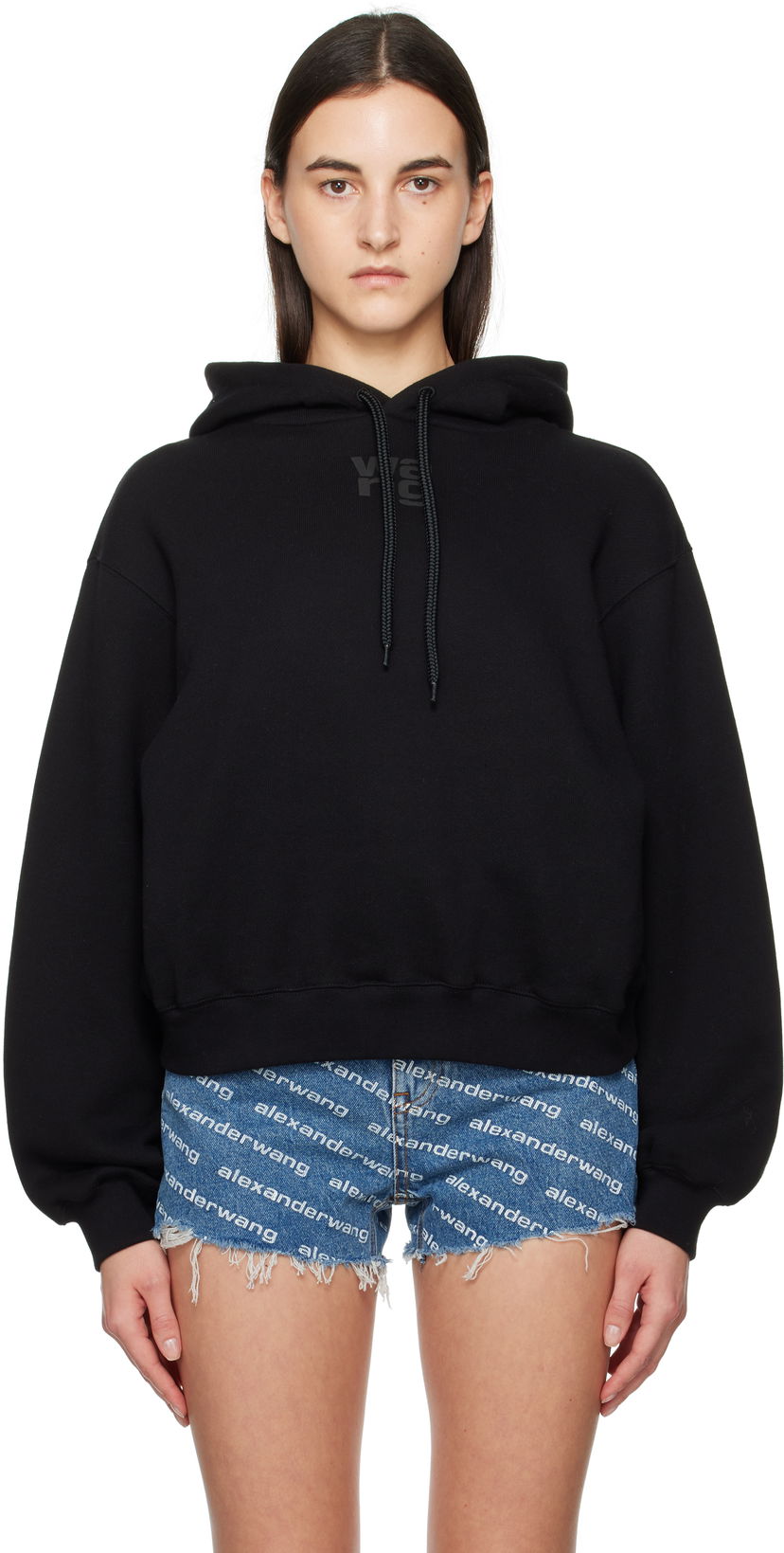 Pulover Alexander Wang Puff Logo Cropped Hoodie Črna | 4CC3242101