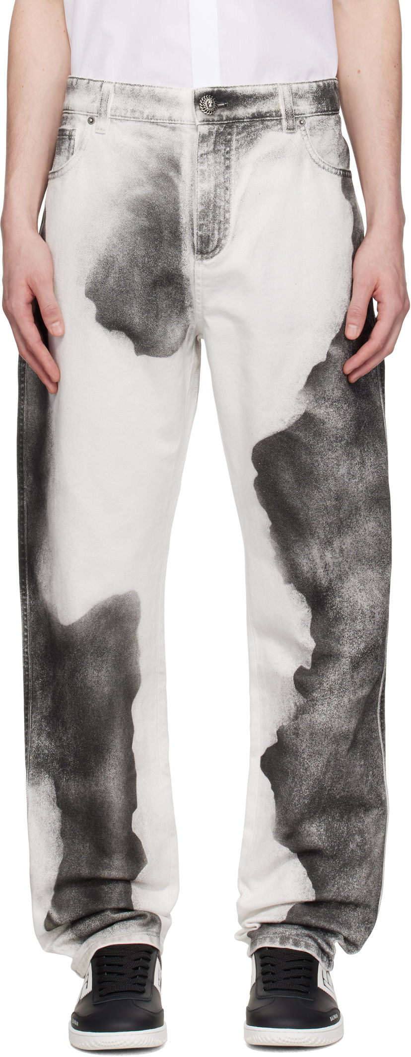 Kavbojke Balmain Balmain Regular Fit Moon Print Jeans Bela | EH0MI043DE39