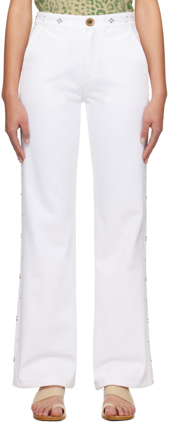 Hlače Wales Bonner Wide Leg Jeans With Side Studs Bela | WS24DE08-CO13-000