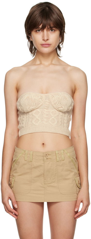 Krop-top GUIZIO Guizio Cable Knit Strapless Tube Top Bež | DGF22C104_CRM, 0