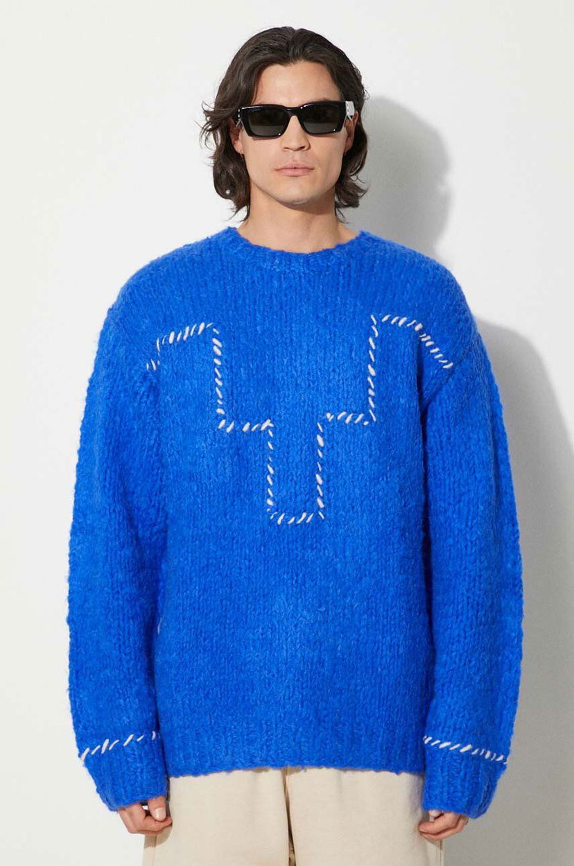 Pleteni pulover Marcelo Burlon Sweater Crewneck Modra | CMHE035F24KNI0054501