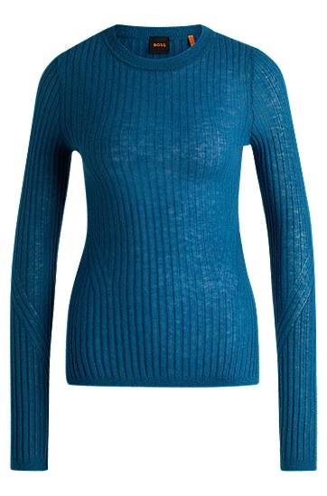Pleteni pulover BOSS Slim-Fit Wool-Blend Sweater Turkizna | 50531296