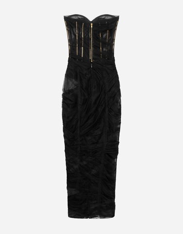 Obleke Dolce & Gabbana Tulle Calf-length Corset Dress With Draping Črna | F6DJYTHLUACN0000, 1