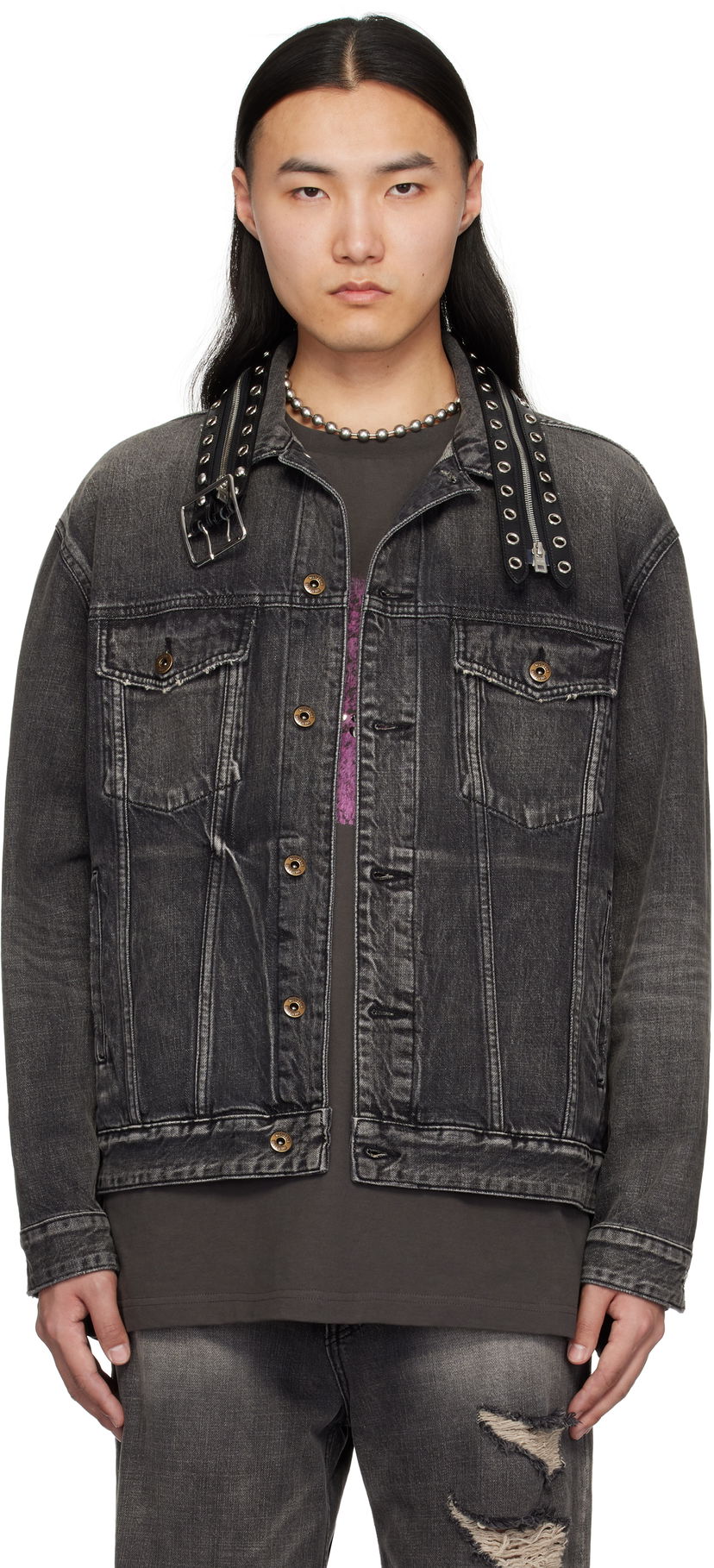 Jakna We11done We11done Belted Collar Denim Jacket Črna | WD-DJ0-25-315-U-BK