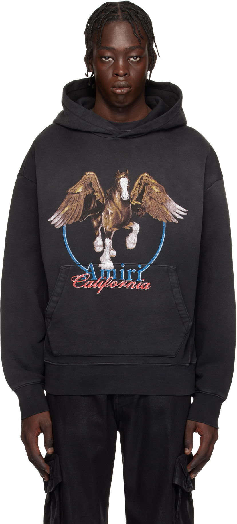 Pulover AMIRI Vintage Wash Pegasus Oversized Hoodie Črna | AMJYHD1080
