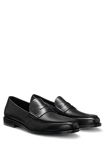 Superge in čevlji BOSS Smooth Leather Penny Loafers Črna | 50548278