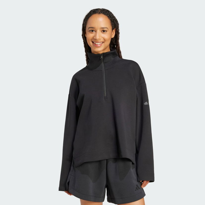 Pulover adidas Performance ALL SZN Soft Lux Quarter-Zip Sweatshirt Črna | JM1659