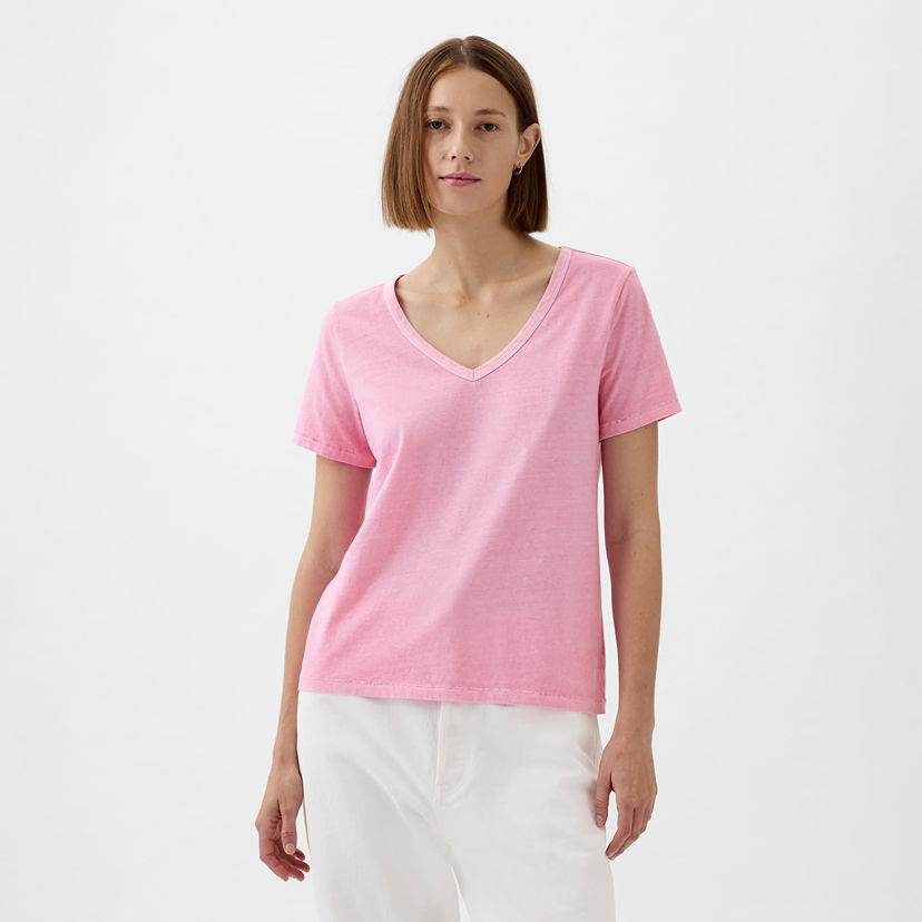 Majica GAP V-Neck Tee Sugar Pink Roza | 740140-67