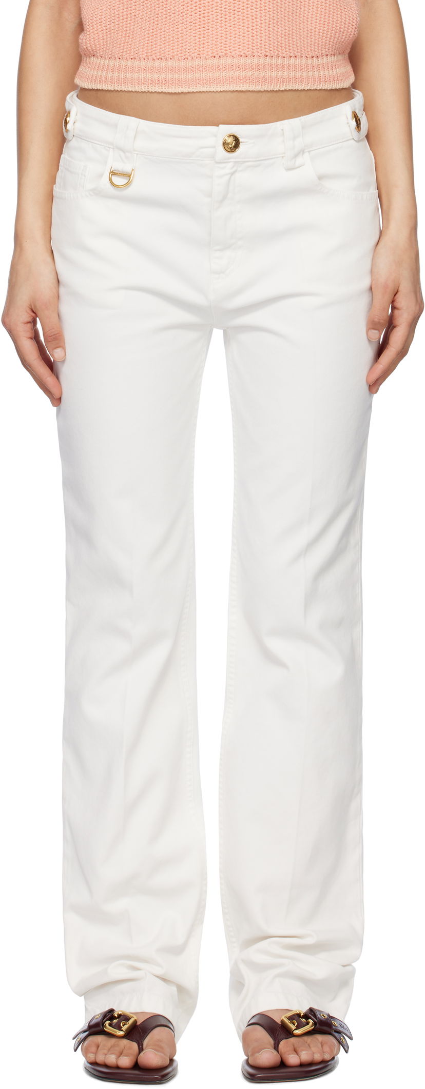 Hlače CHLOÉ Chloé Straight Leg Pants Bela | CH25SPA12365