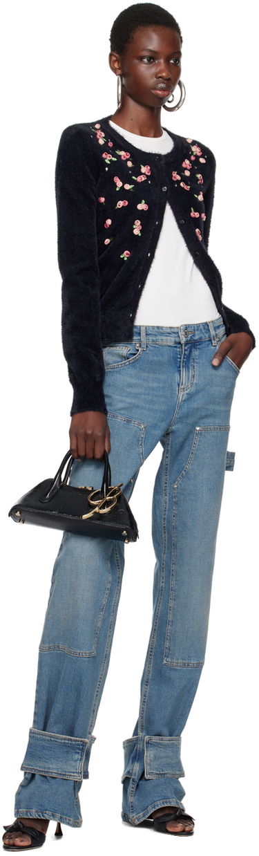 Pleteni pulover Blumarine Embroidered Rose Cardigan Modra | A422M485A, 3