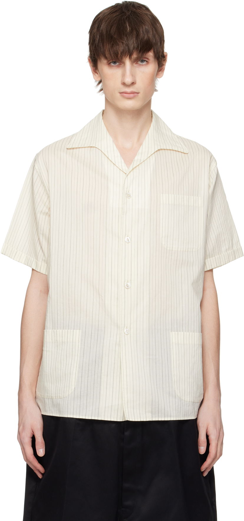 Srajce Maison Margiela Maison Margiela Pinstriped Camp Collar Shirt Bež | S50DR0009 M35276