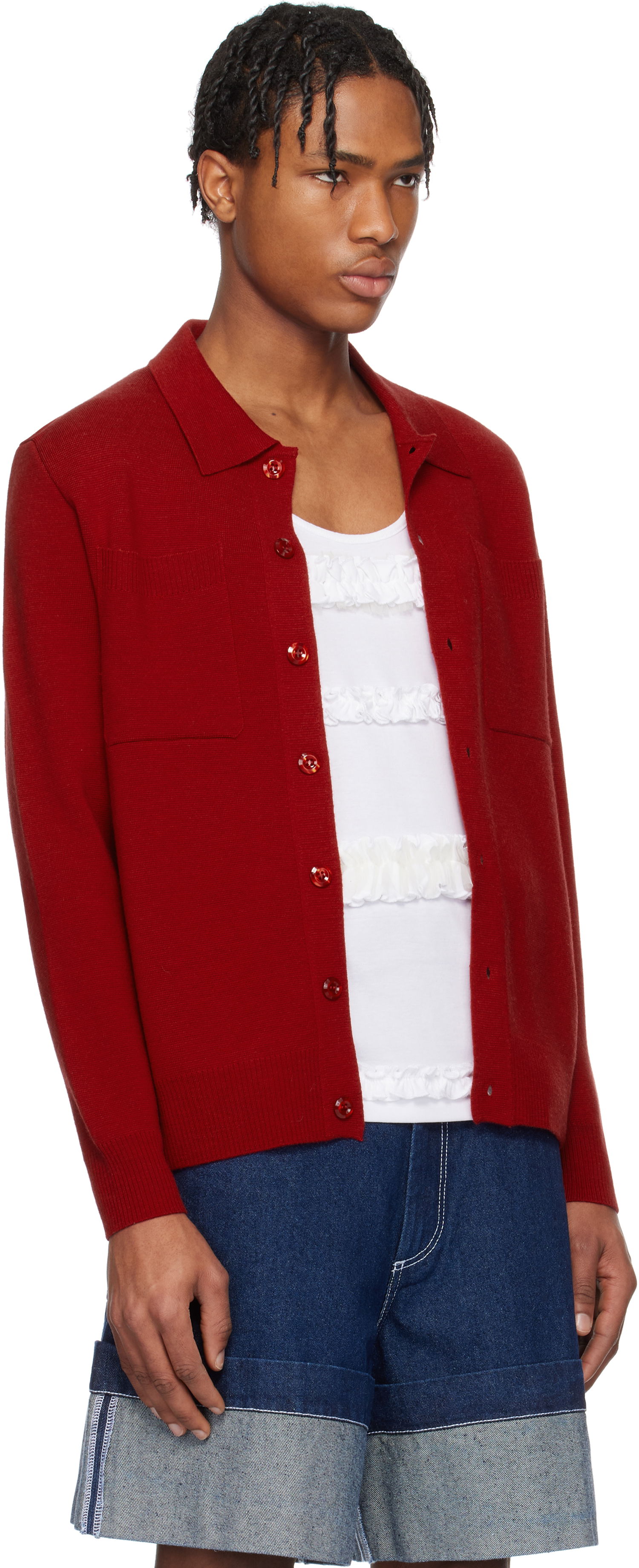 Pleteni pulover Simone Rocha Simone Rocha Knit Workwear Cardigan Rdeča | VMK11 0646, 1
