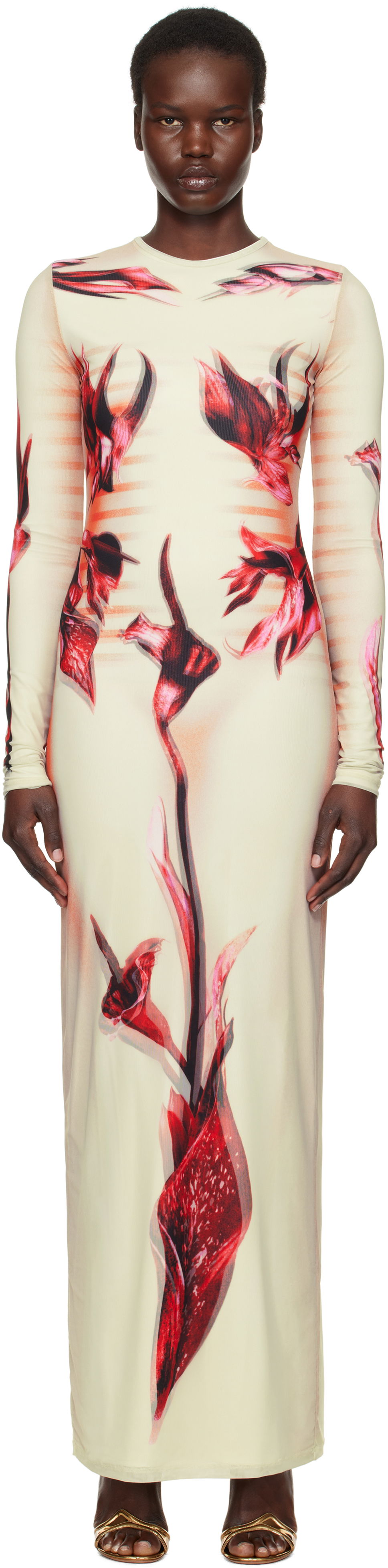 Obleke Jean Paul Gaultier Jean Paul Gaultier 'The Flower Body Morphing Marinière' Maxi Dress Bež | 25/33-F-RO371-T581-422030, 0