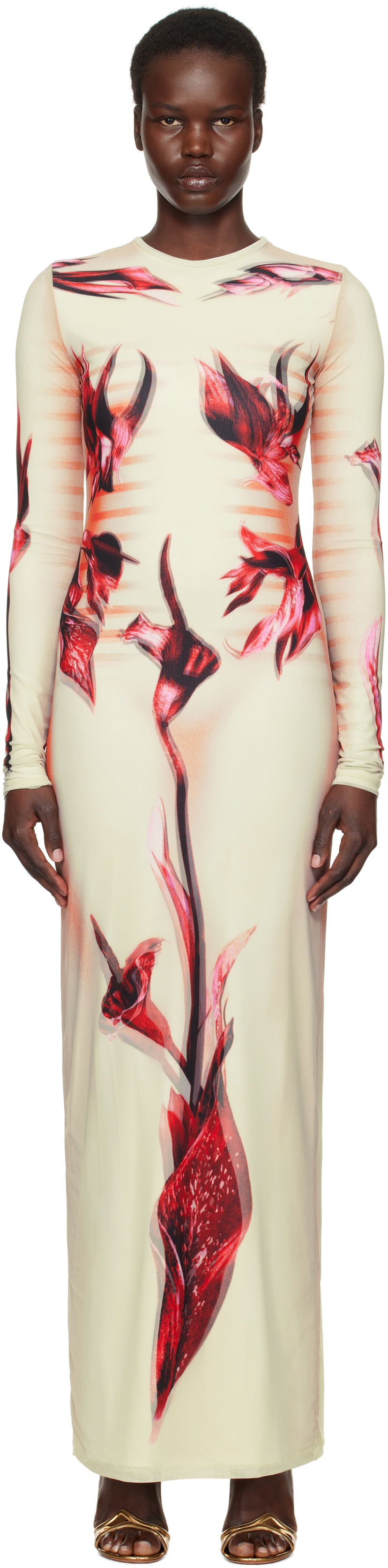 Obleke Jean Paul Gaultier Jean Paul Gaultier 'The Flower Body Morphing Marinière' Maxi Dress Bež | 25/33-F-RO371-T581-422030